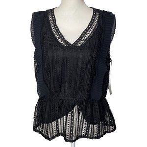 NWT Calligraphie Women’s Blouse Black Sleeveless V-neck Size Large